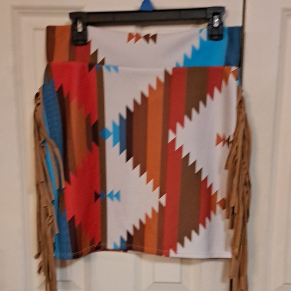 Lucky & Blessed Dresses & Skirts - Nwt. Lucky & Blessed Geometric Mini Skirt with Fringe